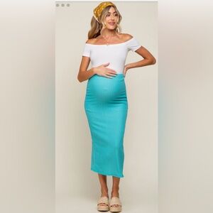 Pinkblush Turquoise Textured Midi Skirt
